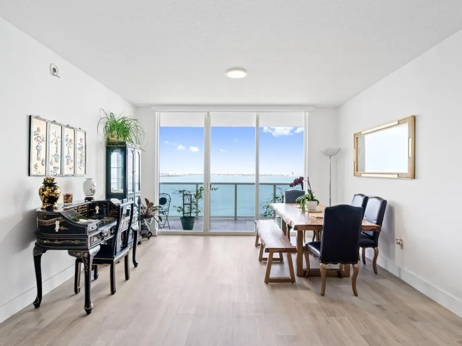 Condominium dining room with a bay view after interior painting